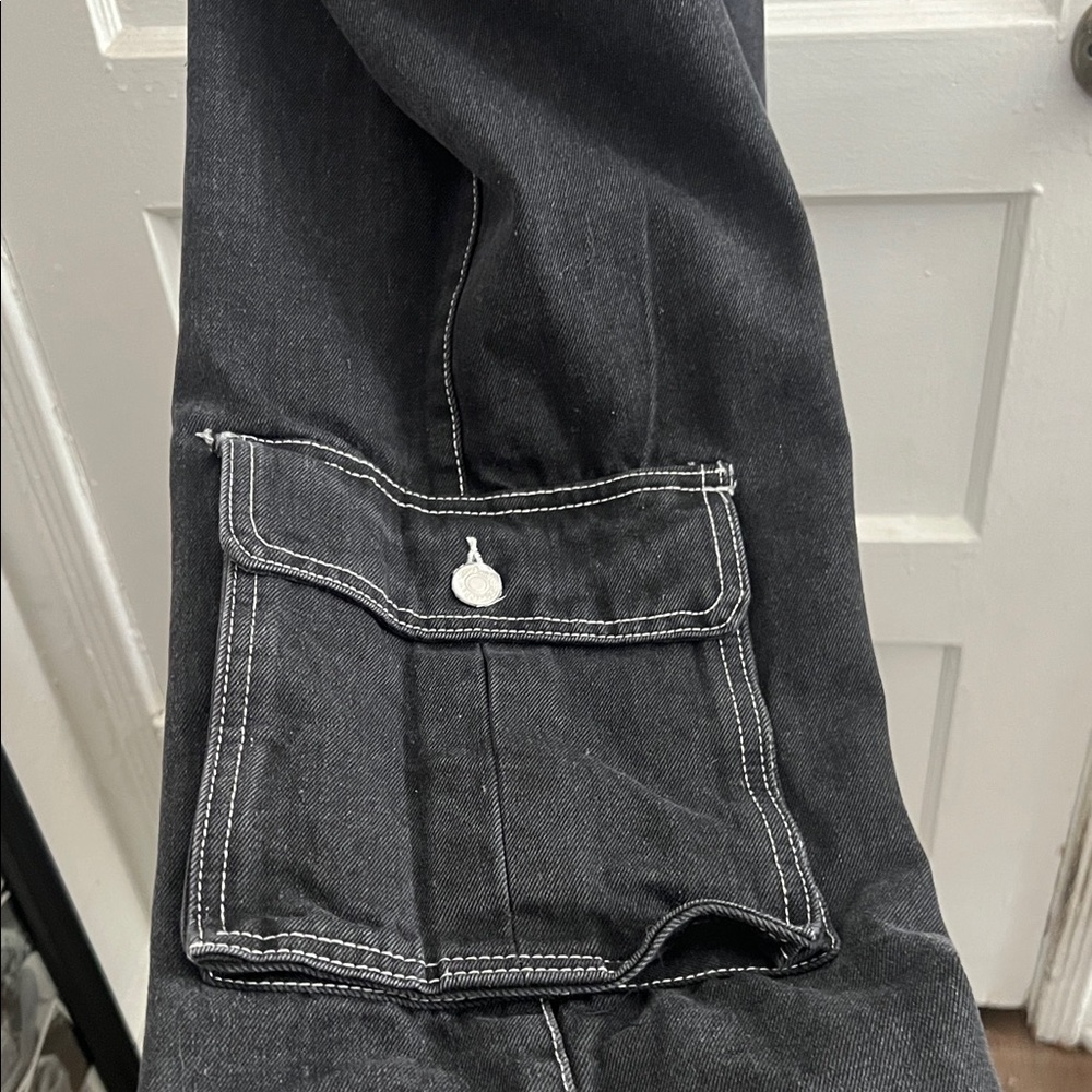 Forever 21 Black Baggy Denim with White Stitching Overalls - Picture 4 of 13